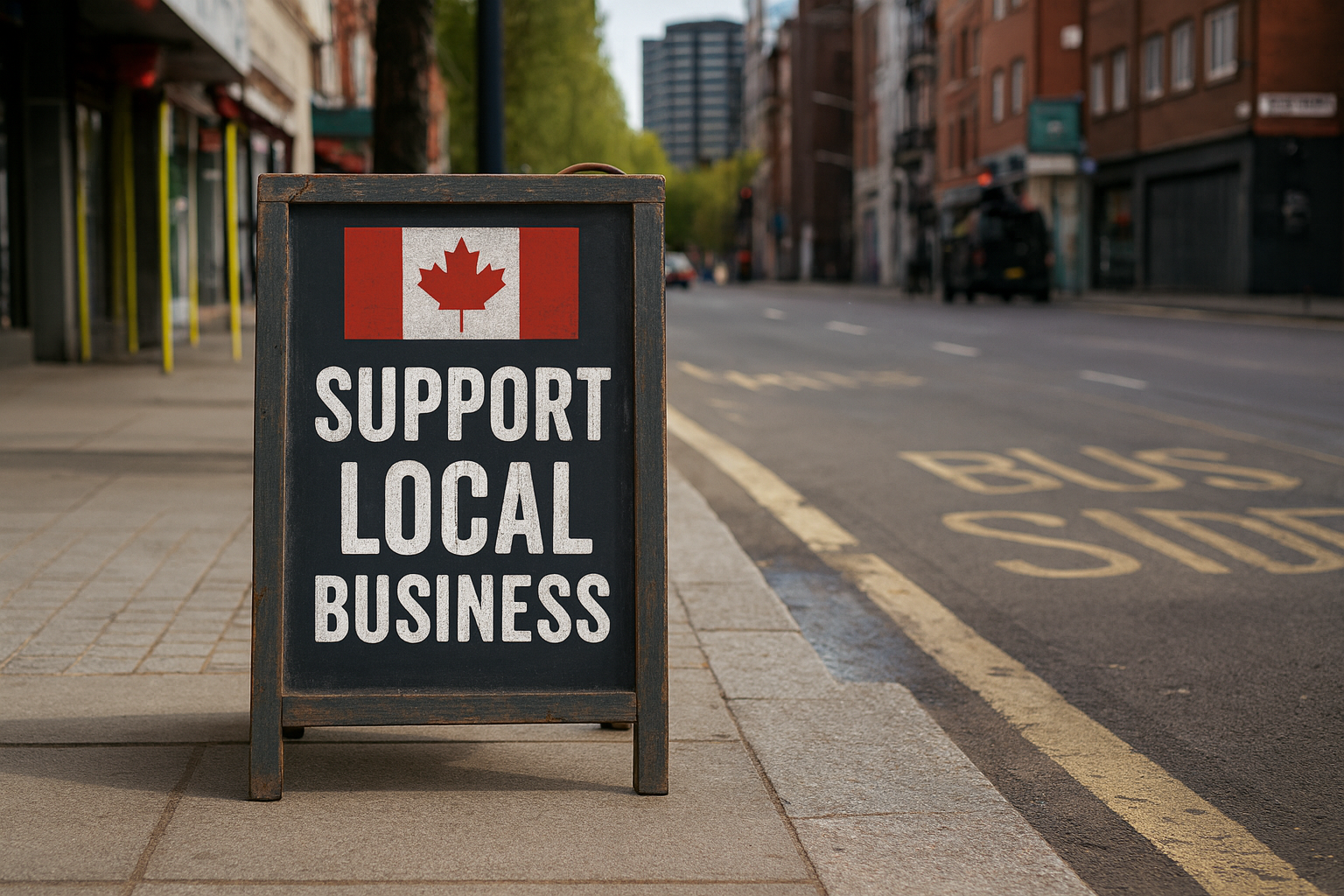 Support Local Business Sign on Sidewalk